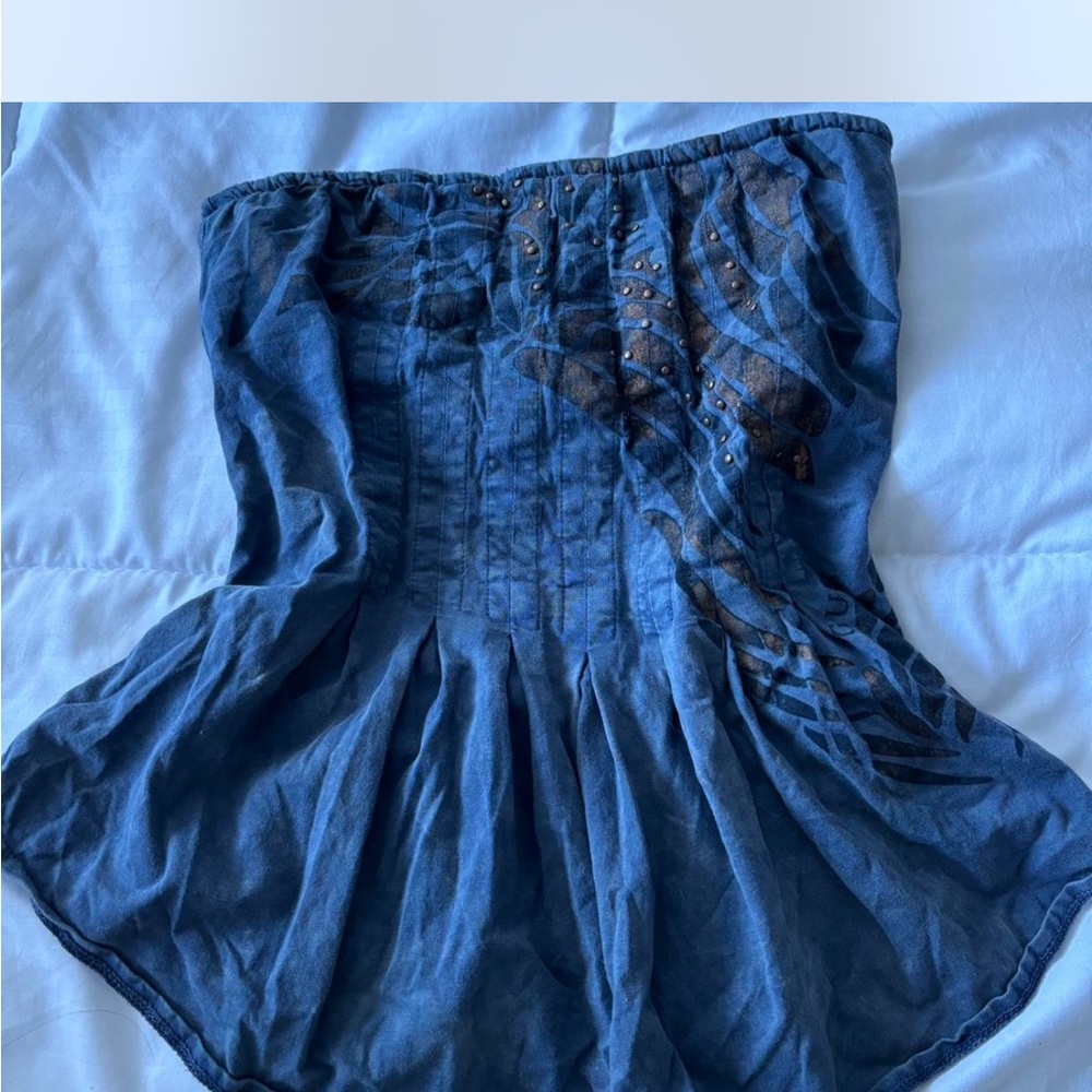 Blue Strapless Top with Studded Design